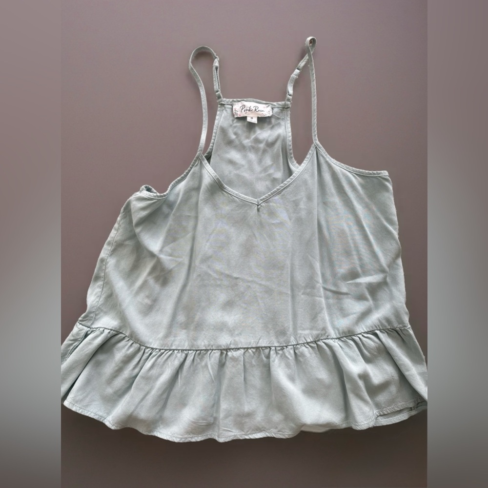 Pink Rose Soft Green Ruffle Camisole